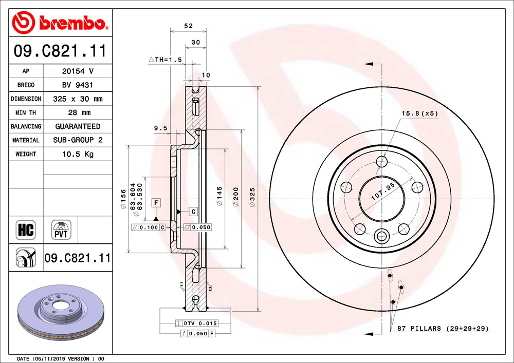 Tarcza hamulcowa BREMBO 09.C821.11