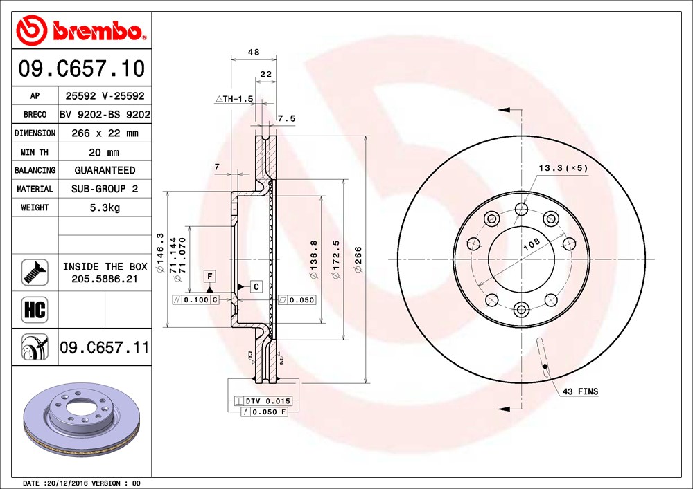 Tarcza hamulcowa BREMBO 09.C657.11