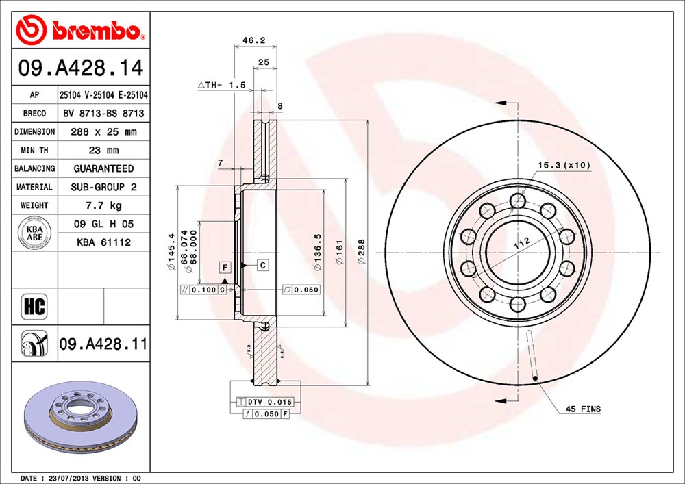 Tarcza hamulcowa BREMBO 09.A428.11