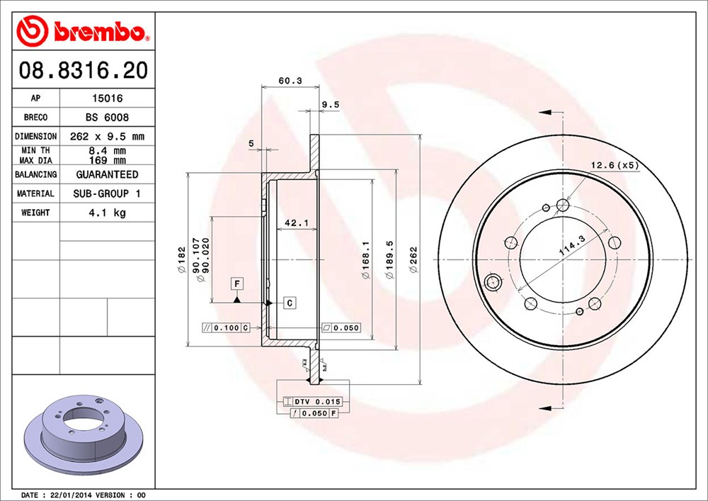 Tarcza hamulcowa BREMBO 08.8316.20