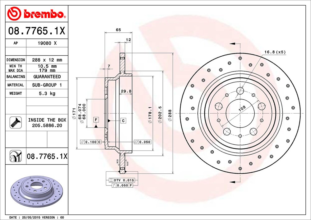 Tarcza hamulcowa BREMBO 08.7765.1X