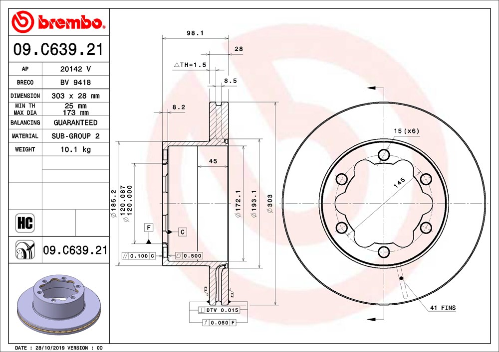 Tarcza hamulcowa BREMBO 09.C639.21