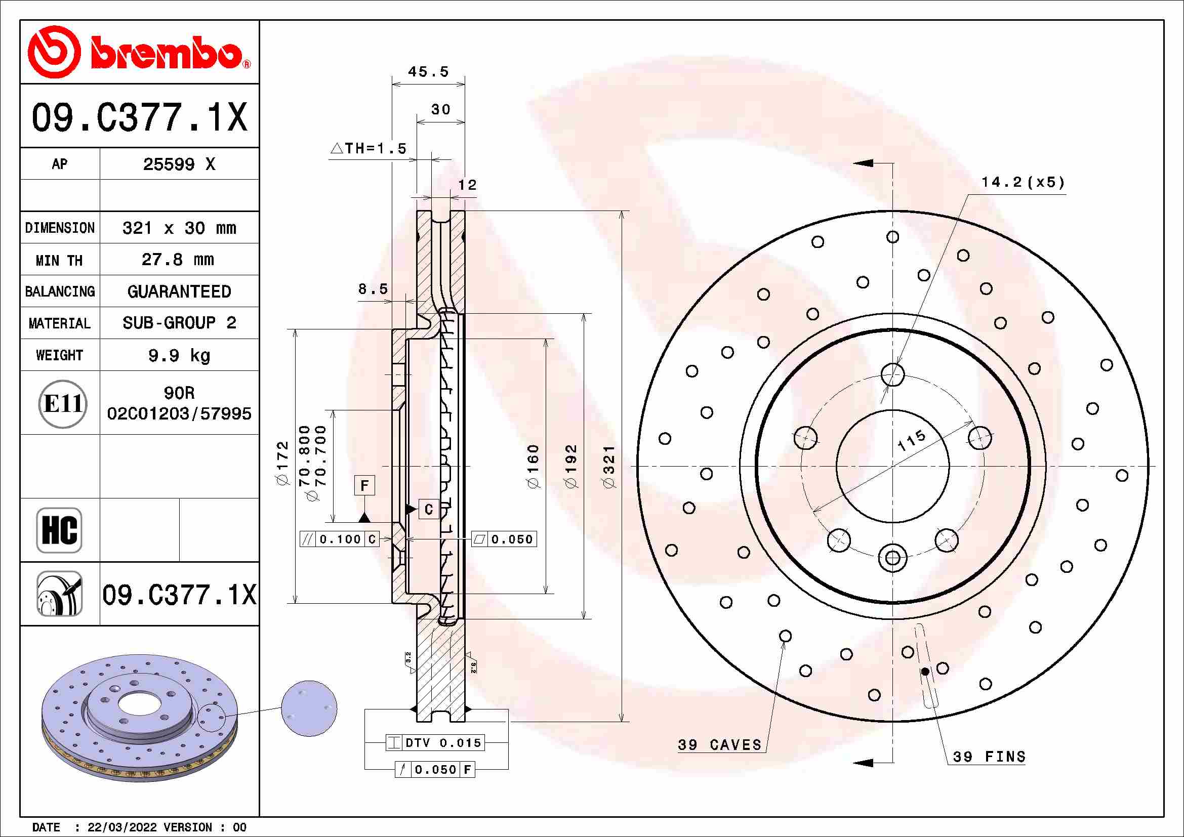 Tarcza hamulcowa BREMBO 09.C377.1X