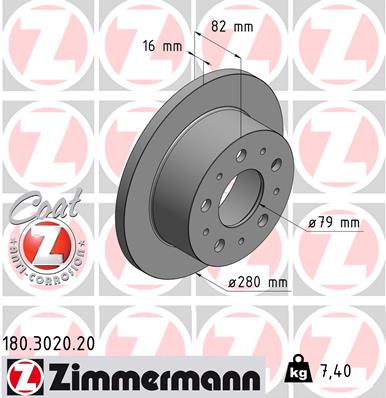 Tarcza hamulcowa ZIMMERMANN 180.3020.20