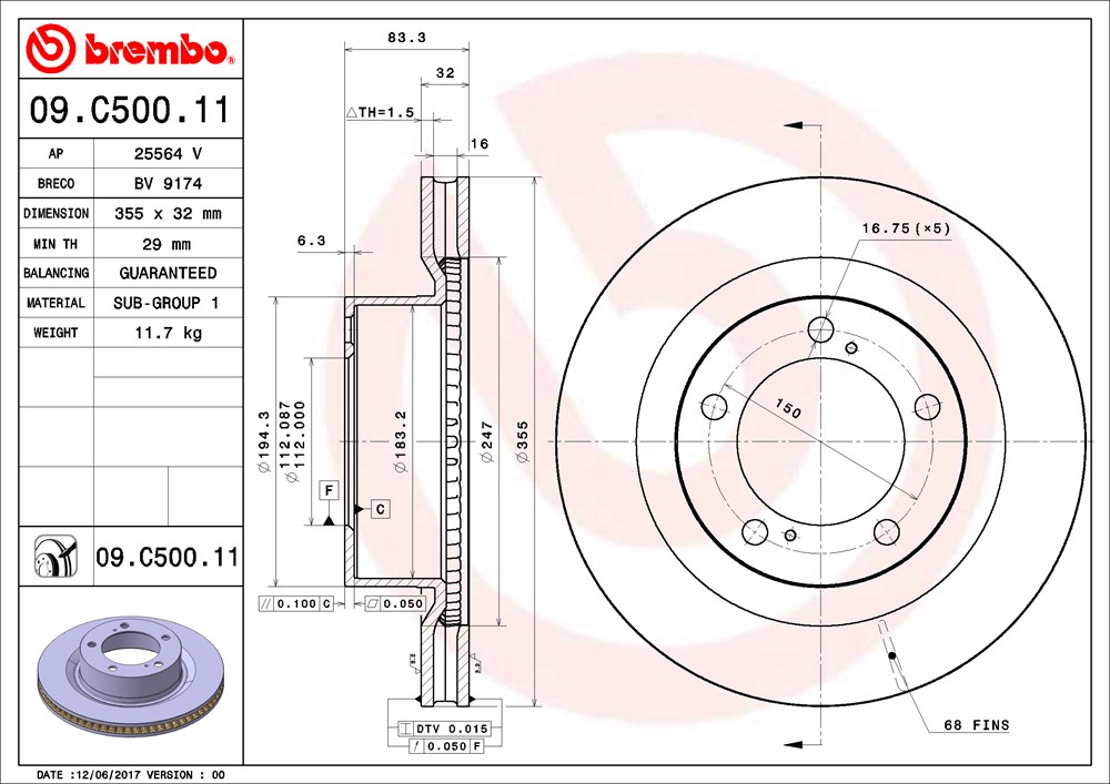 Tarcza hamulcowa BREMBO 09.C500.11