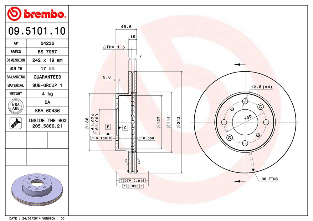 Tarcza hamulcowa BREMBO 09.5101.10