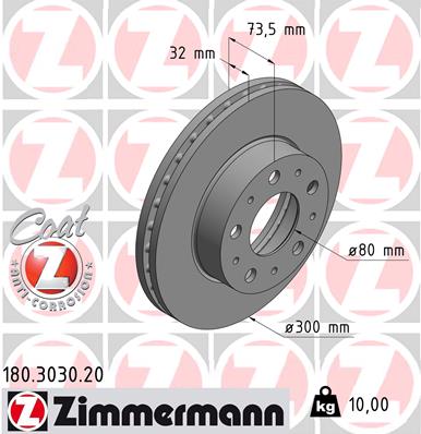 Tarcza hamulcowa ZIMMERMANN 180.3030.20