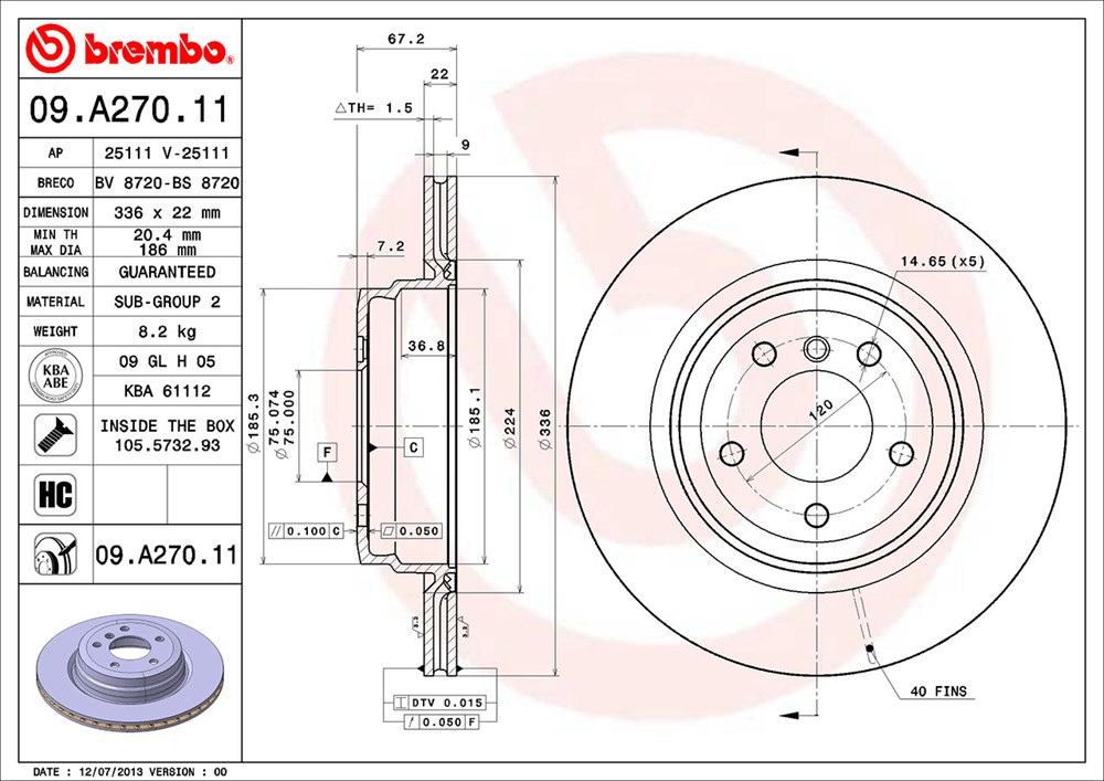 Tarcza hamulcowa BREMBO 09.A270.11