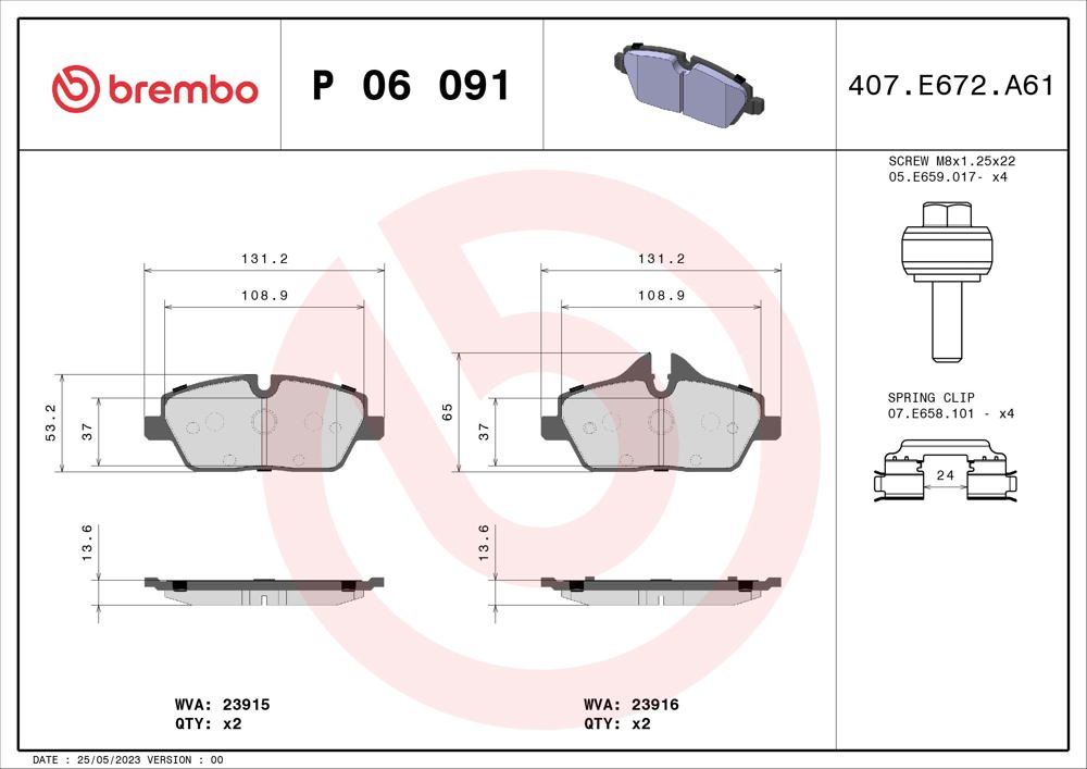 Klocki hamulcowe BREMBO P 06 091