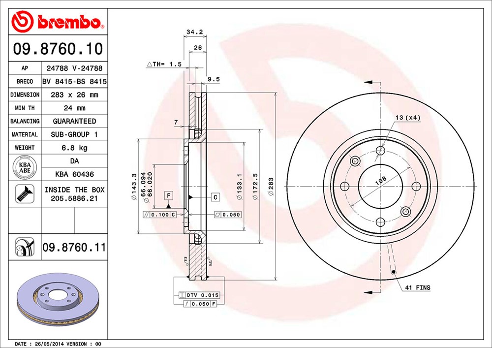 Tarcza hamulcowa BREMBO 09.8760.10