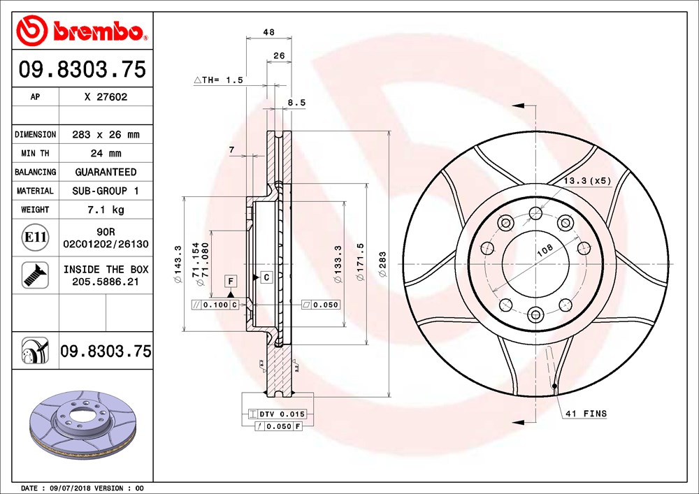 Tarcza hamulcowa BREMBO 09.8303.75