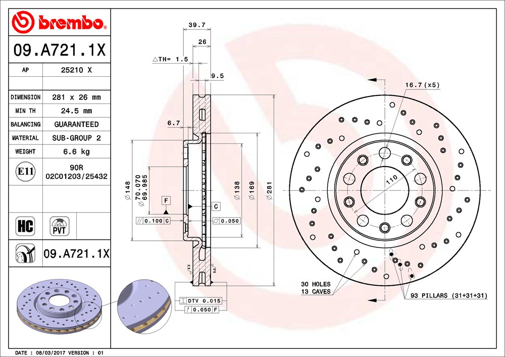 Tarcza hamulcowa BREMBO 09.A721.1X