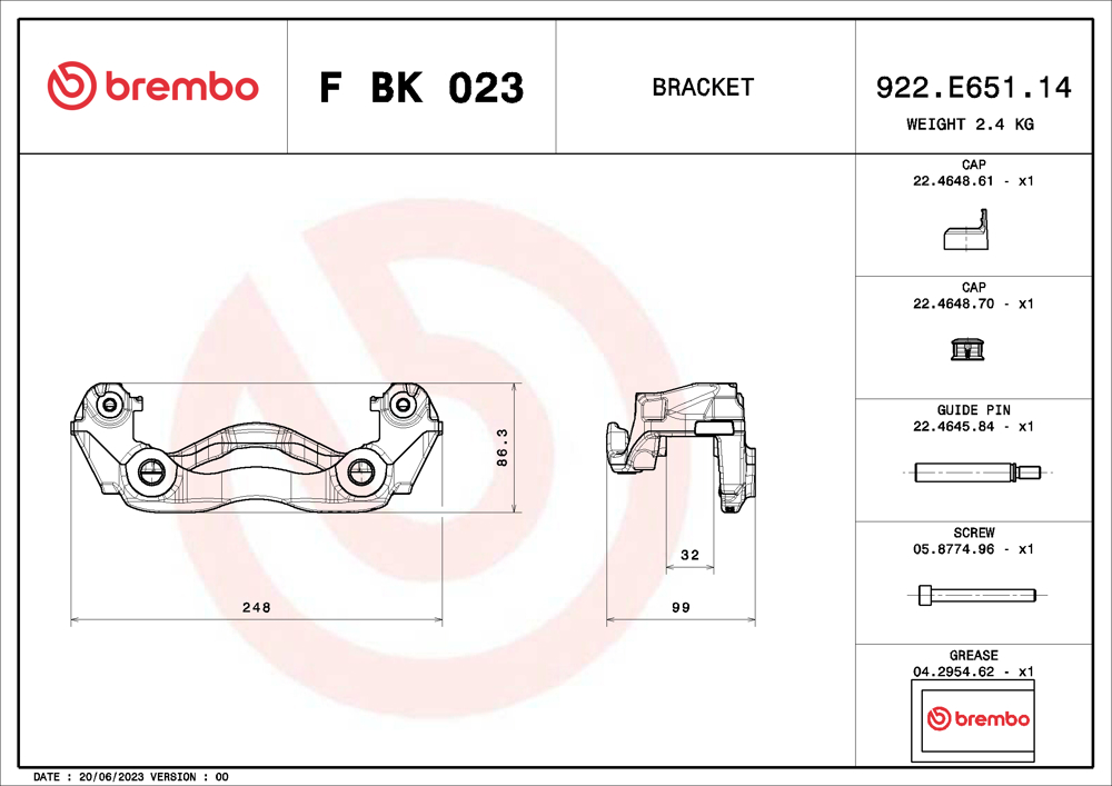 Mocowanie zacisku hamulca - zestaw BREMBO F BK 023