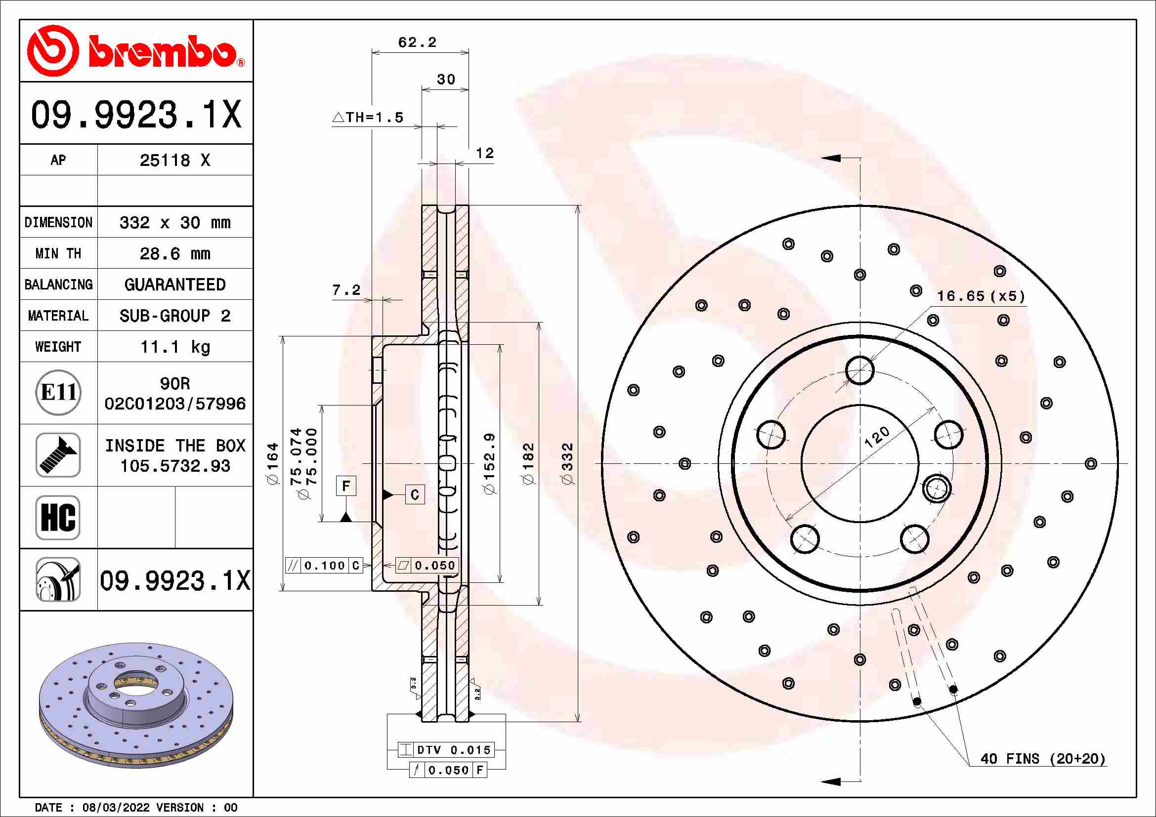 Tarcza hamulcowa BREMBO 09.9923.1X