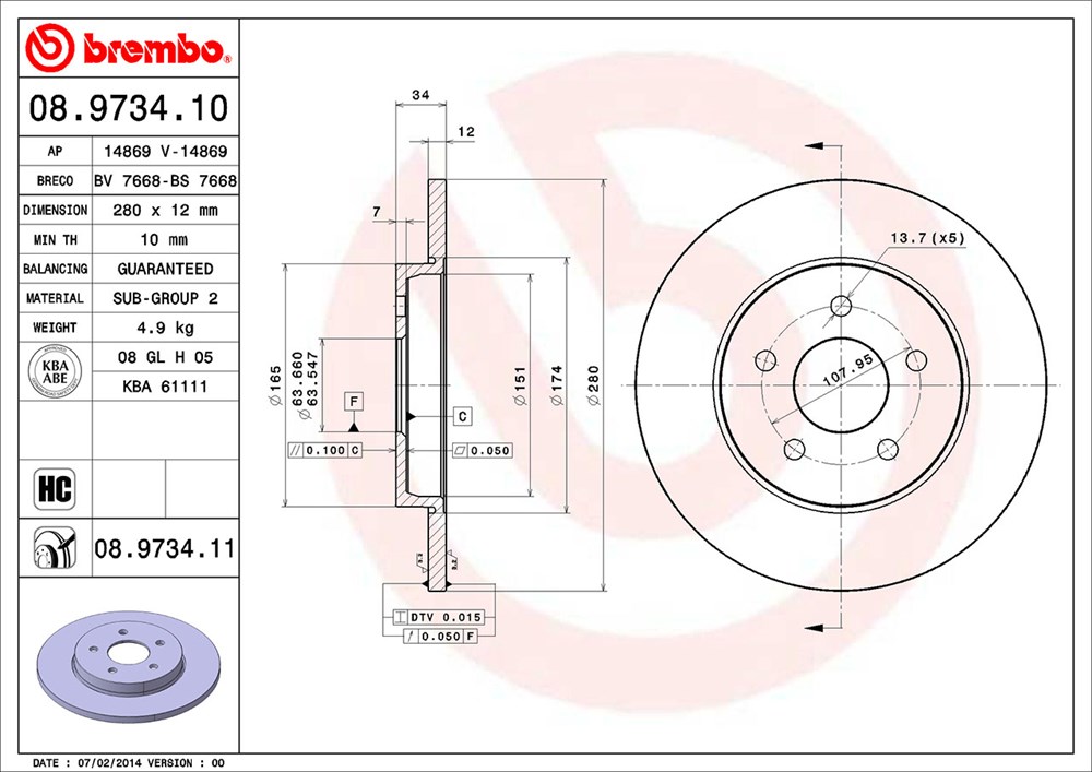 Tarcza hamulcowa BREMBO 08.9734.11