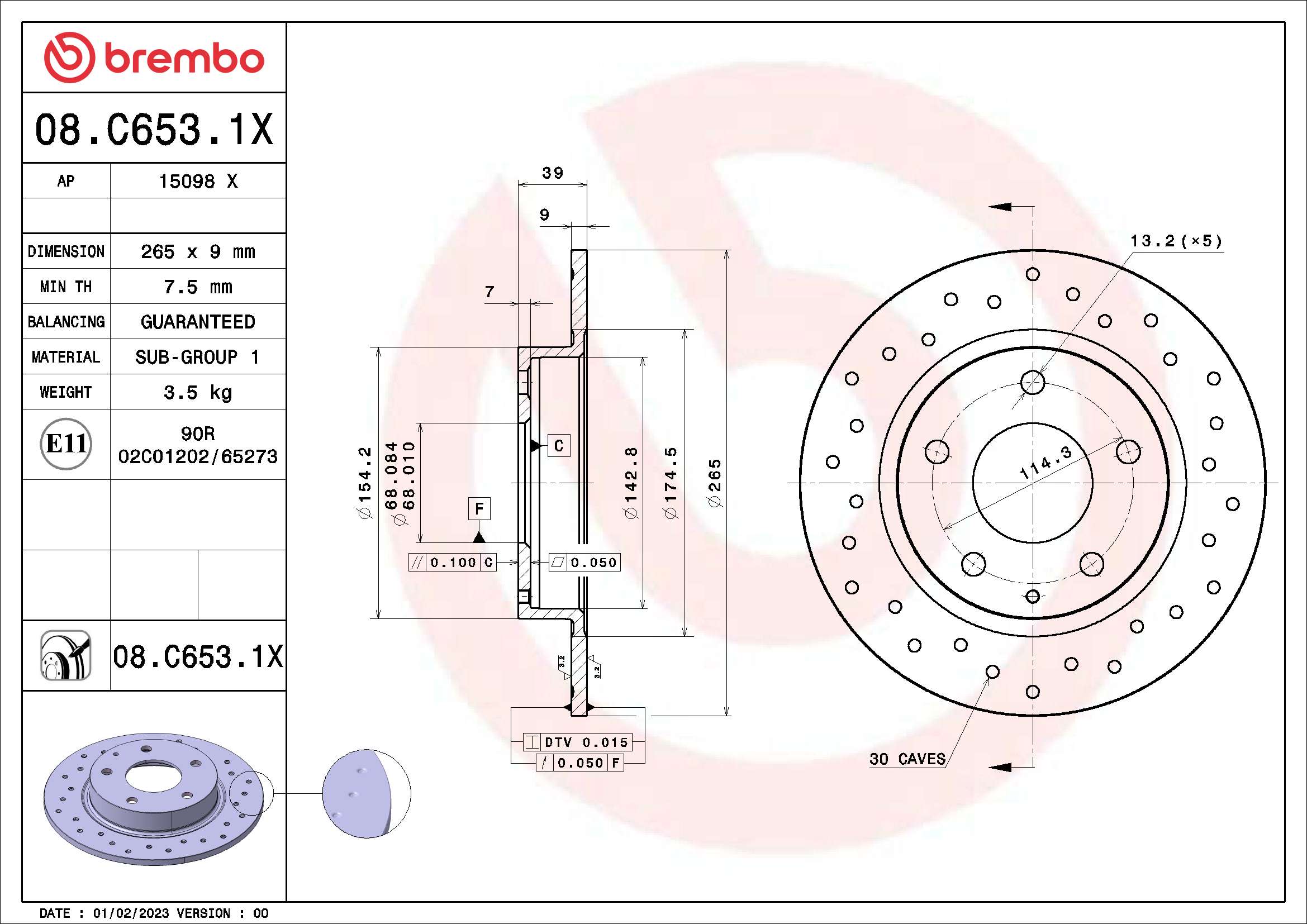 Tarcza hamulcowa BREMBO 08.C653.1X