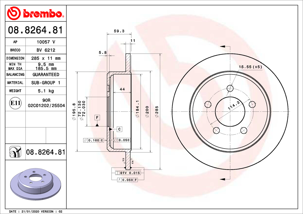 Tarcza hamulcowa BREMBO 08.8264.81