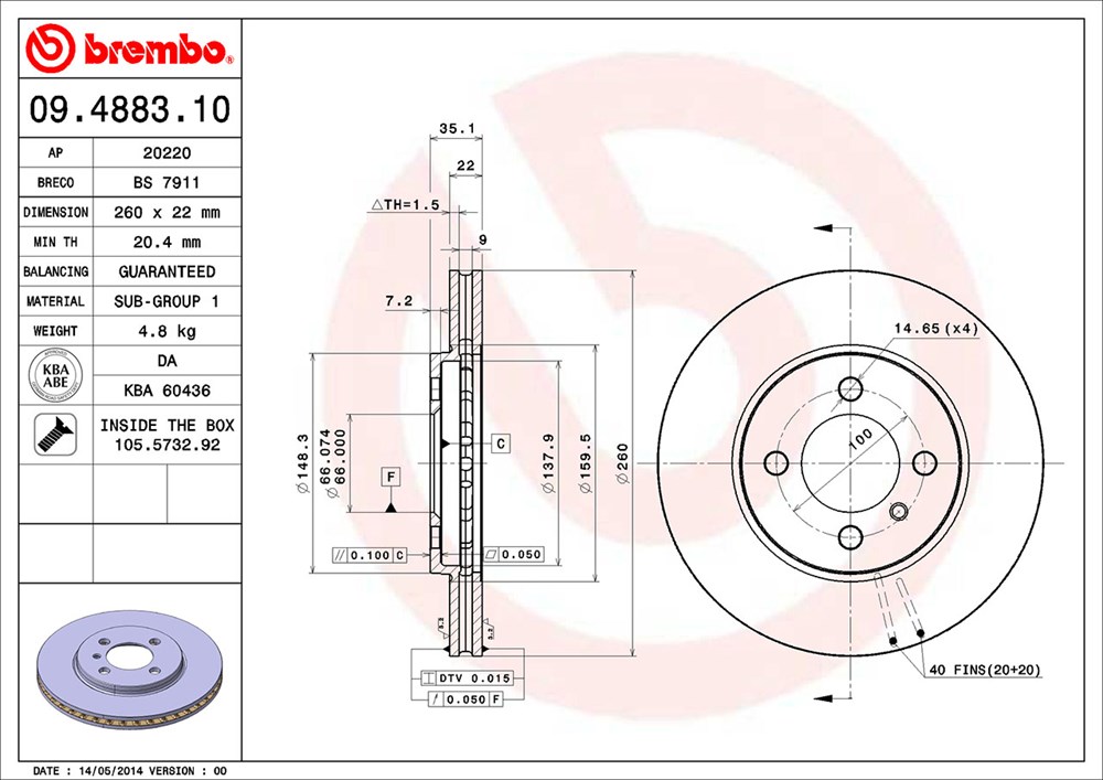 Tarcza hamulcowa BREMBO 09.4883.10