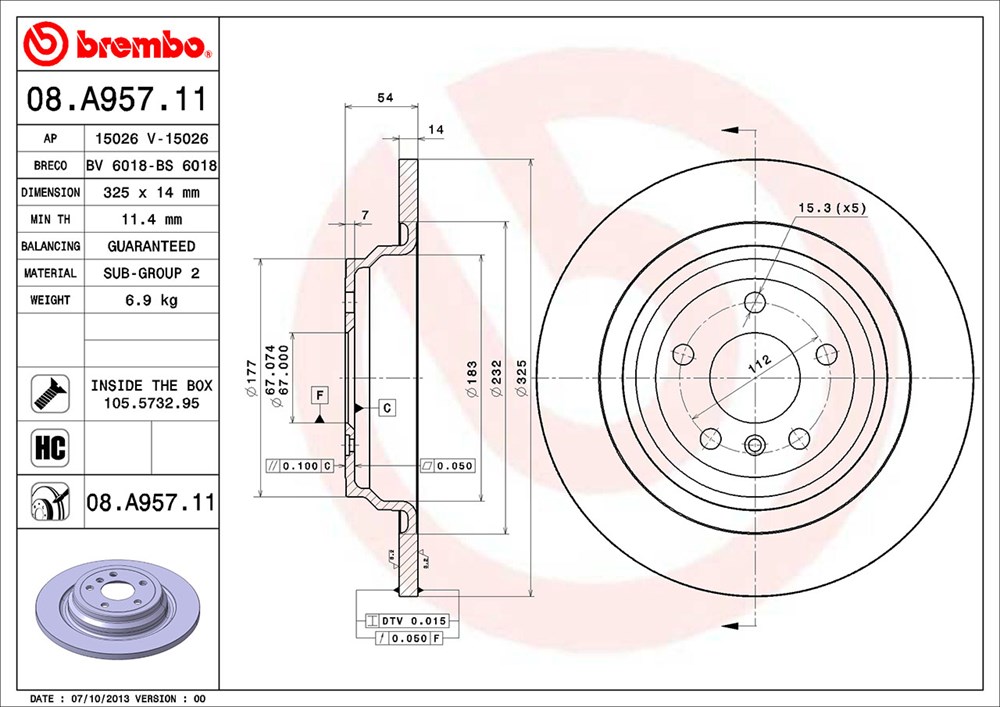 Tarcza hamulcowa BREMBO 08.A957.11
