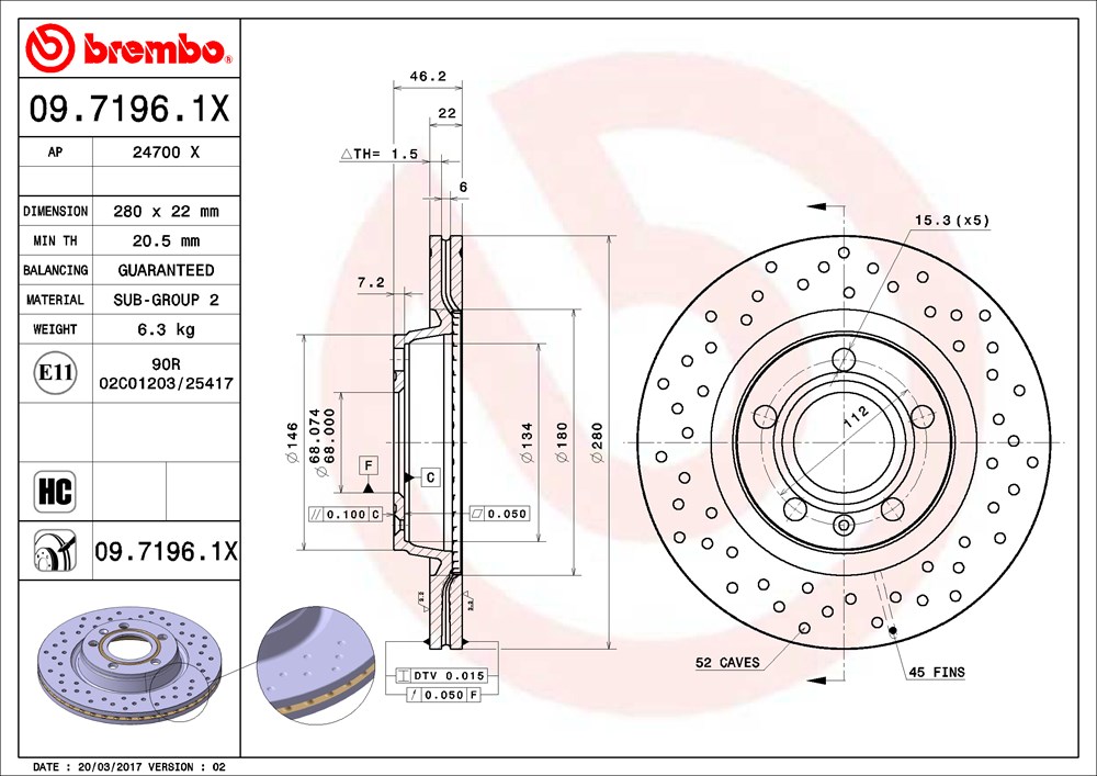 Tarcza hamulcowa BREMBO 09.7196.1X