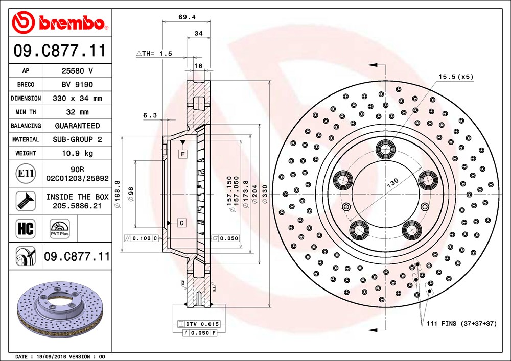 Tarcza hamulcowa BREMBO 09.C877.11