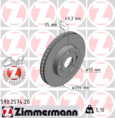 Tarcza hamulcowa ZIMMERMANN 590.2574.20