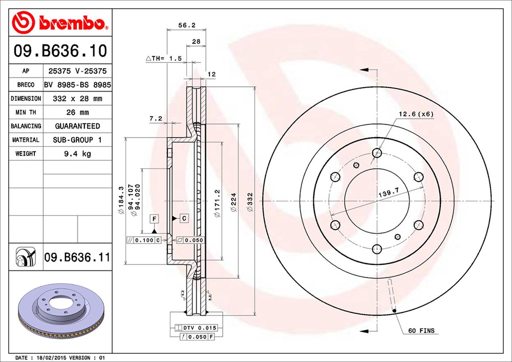 Tarcza hamulcowa BREMBO 09.B636.11