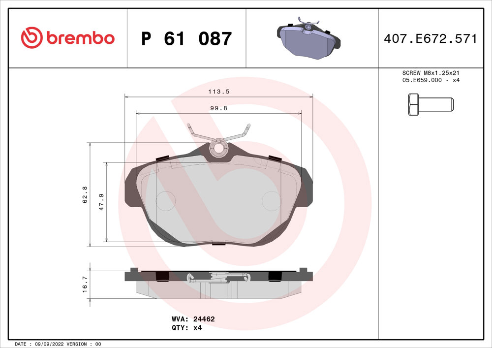 Klocki hamulcowe BREMBO P 61 087