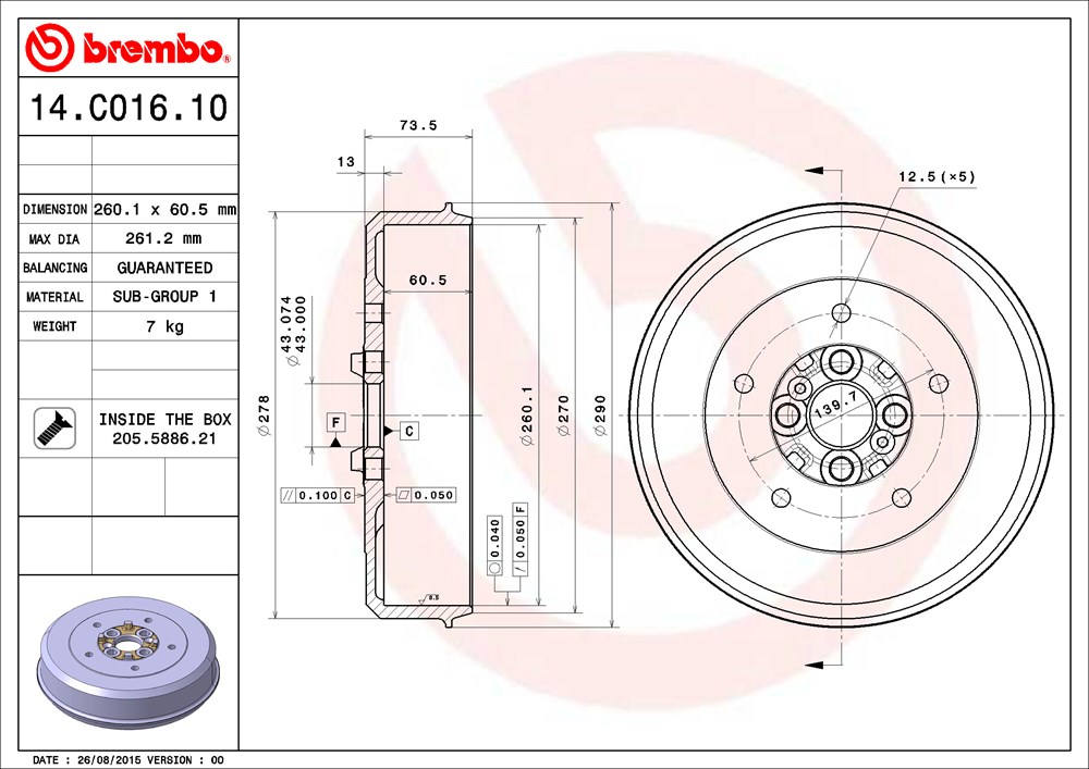 Bęben hamulcowy BREMBO 14.C016.10