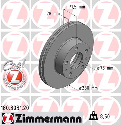 Tarcza hamulcowa ZIMMERMANN 180.3031.20