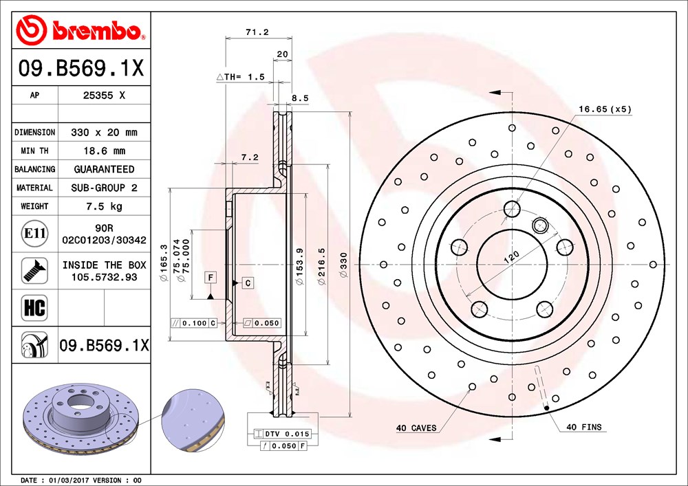 Tarcza hamulcowa BREMBO 09.B569.1X