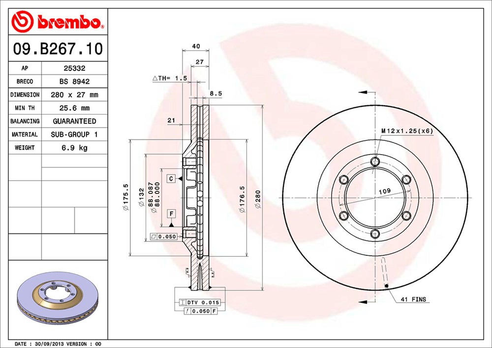 Tarcza hamulcowa BREMBO 09.B267.10