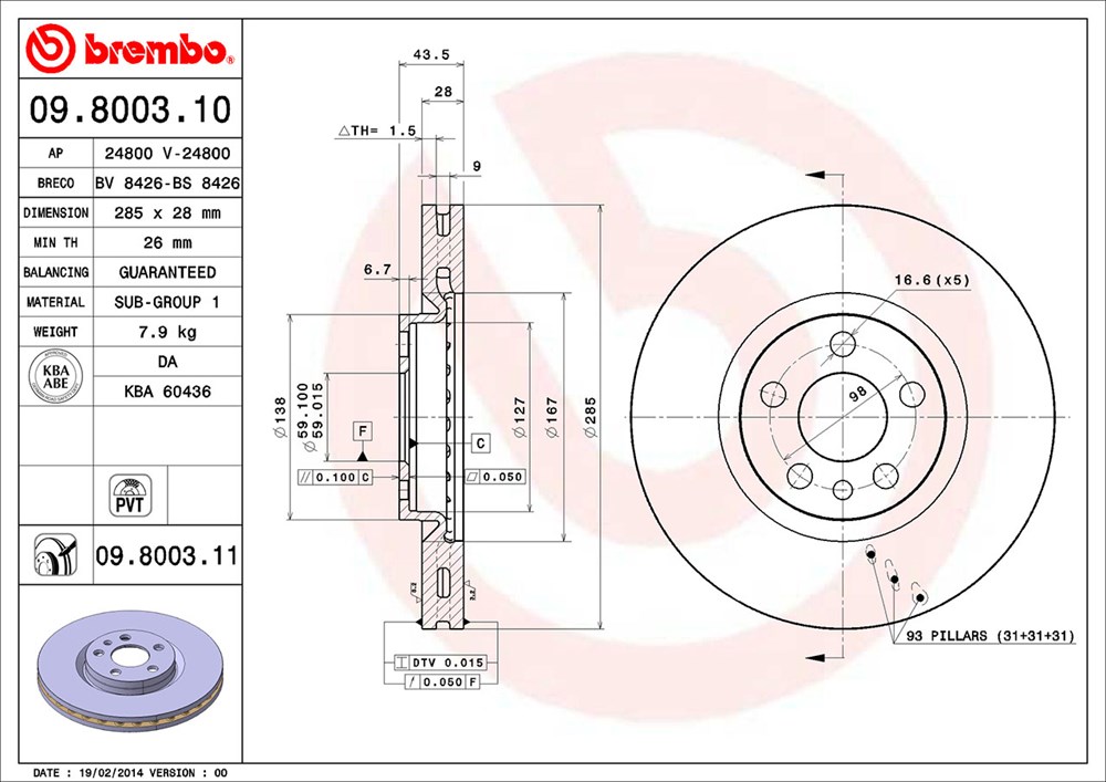 Tarcza hamulcowa BREMBO 09.8003.11