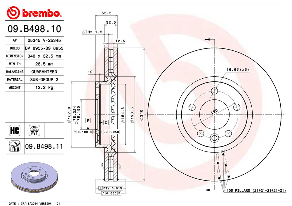 Tarcza hamulcowa BREMBO 09.B498.10