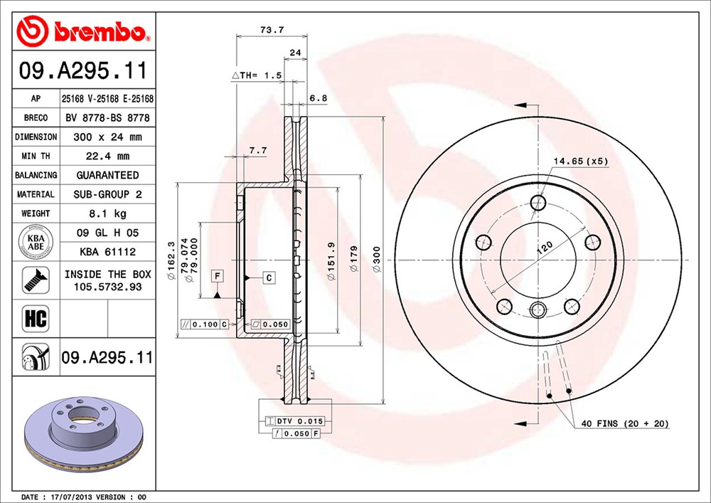 Tarcza hamulcowa BREMBO 09.A295.11
