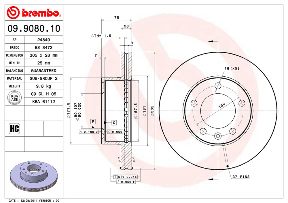 Tarcza hamulcowa BREMBO 09.9080.10