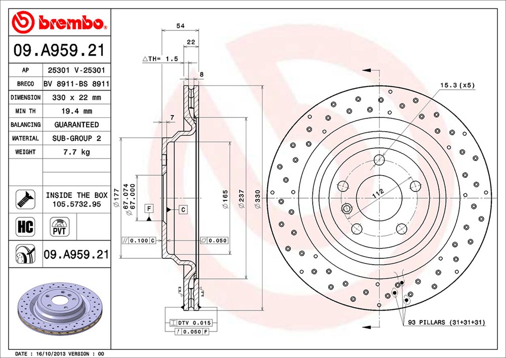 Tarcza hamulcowa BREMBO 09.A959.21