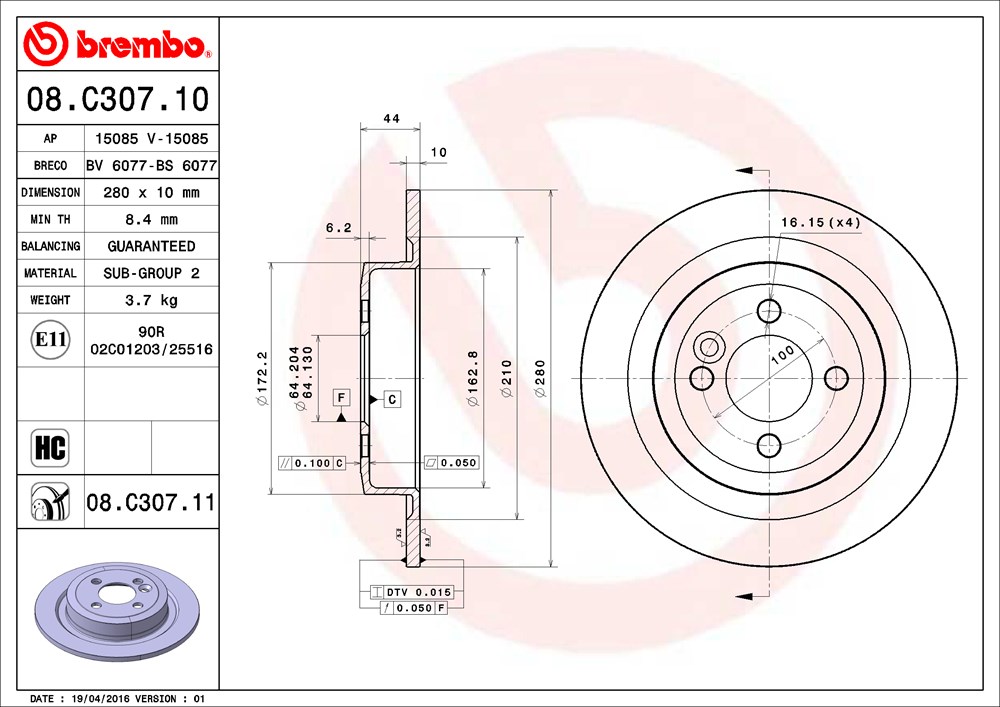 Tarcza hamulcowa BREMBO 08.C307.11