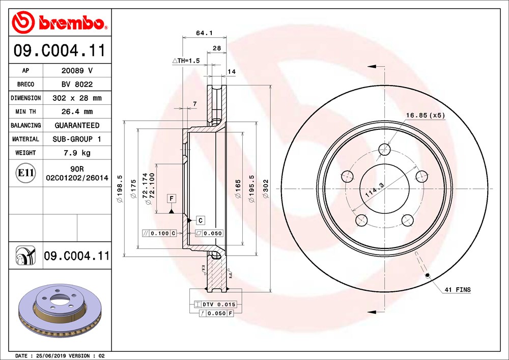 Tarcza hamulcowa BREMBO 09.C004.11
