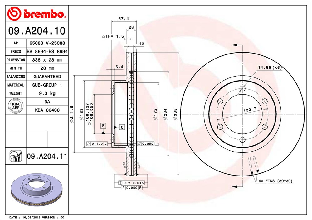 Tarcza hamulcowa BREMBO 09.A204.11