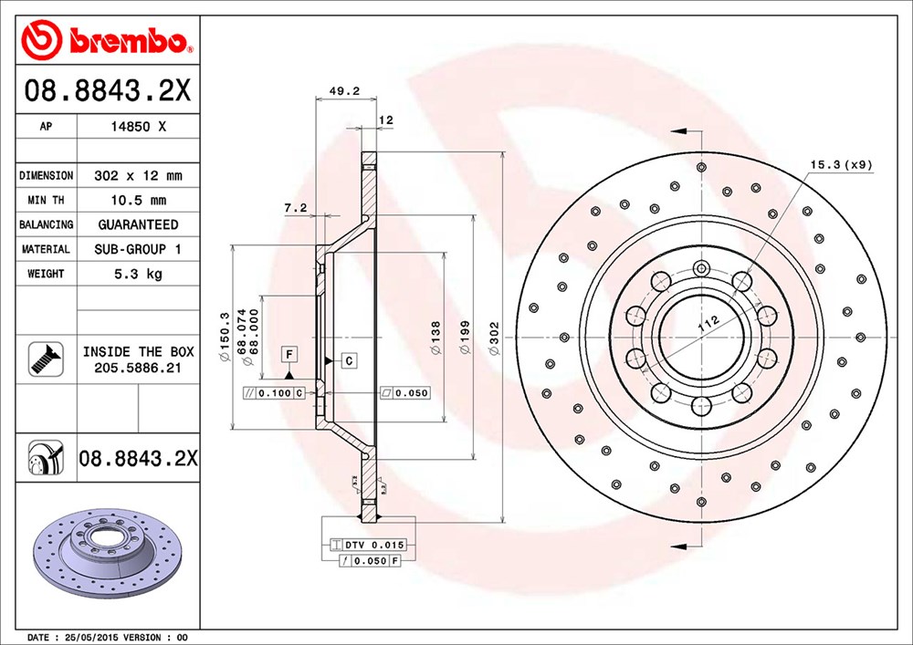 Tarcza hamulcowa BREMBO 08.8843.2X