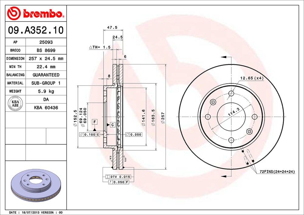 Tarcza hamulcowa BREMBO 09.A352.10