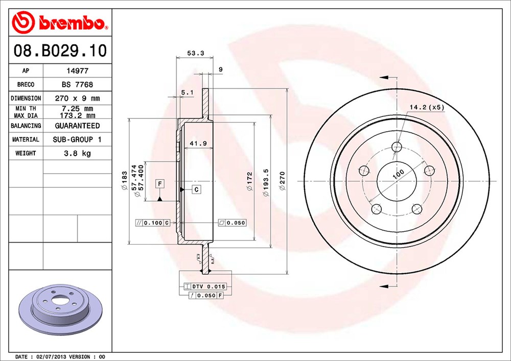 Tarcza hamulcowa BREMBO 08.B029.10