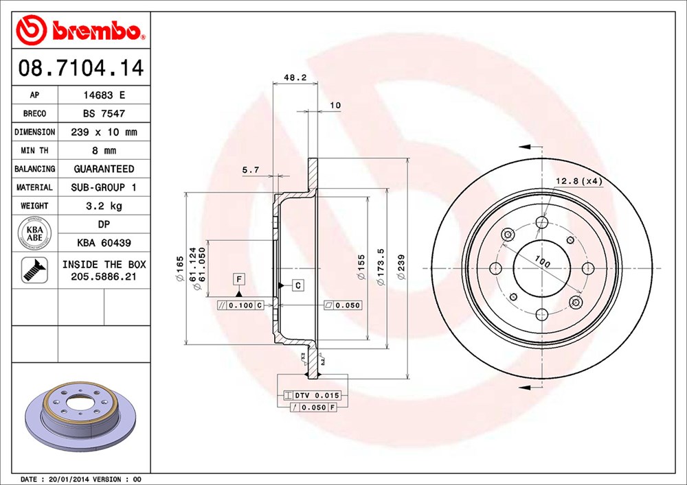 Tarcza hamulcowa BREMBO 08.7104.14