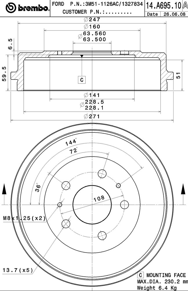 Bęben hamulcowy BREMBO 14.A695.10