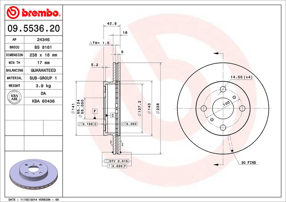 Tarcza hamulcowa BREMBO 09.5536.20