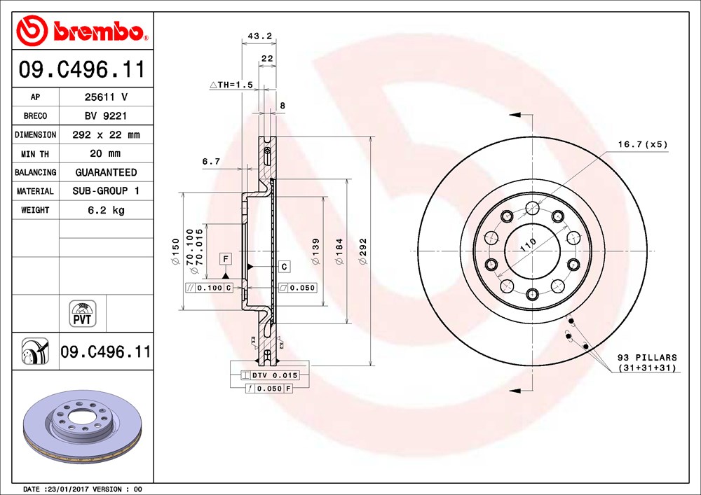 Tarcza hamulcowa BREMBO 09.C496.11