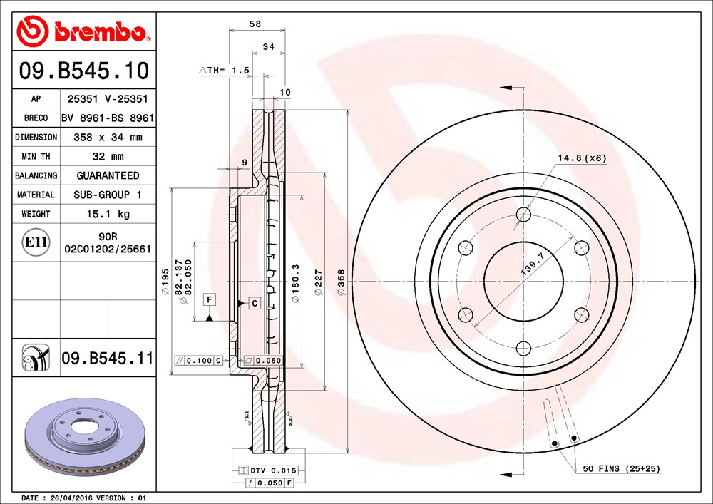 Tarcza hamulcowa BREMBO 09.B545.11