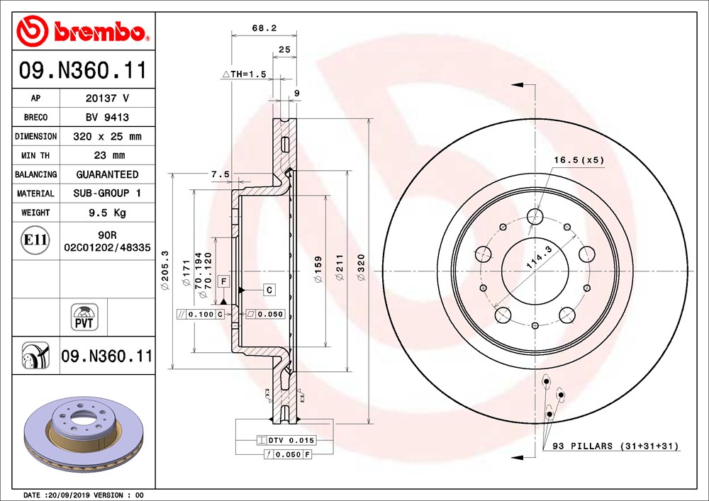 Tarcza hamulcowa BREMBO 09.N360.11