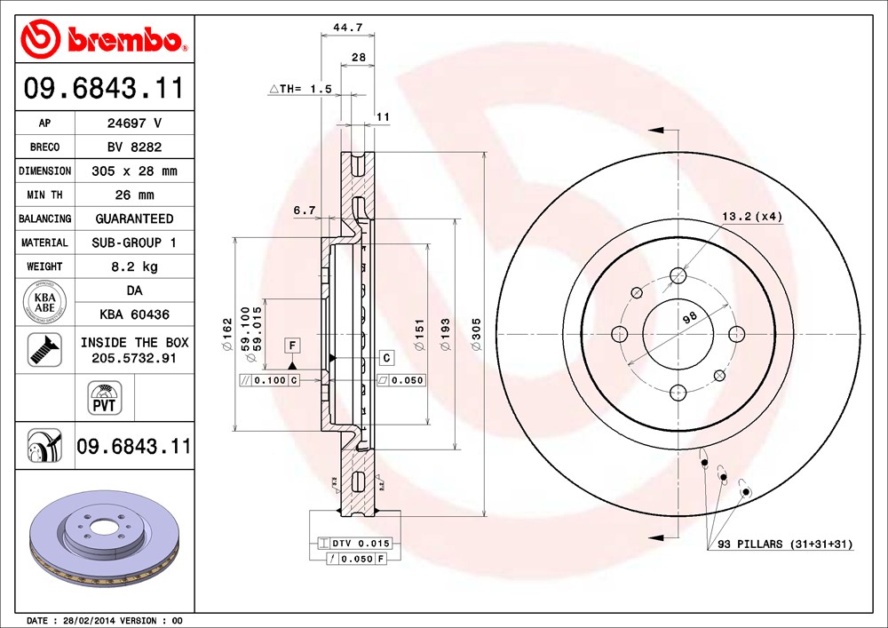 Tarcza hamulcowa BREMBO 09.6843.11